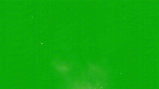Rocks exploding with dust debris on green screen background
