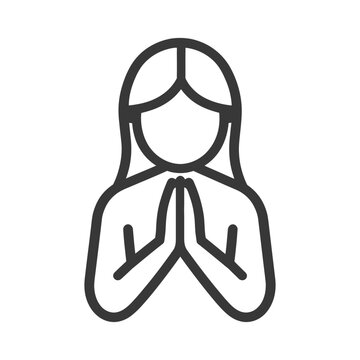A simple illustration of a person in a prayer gesture
