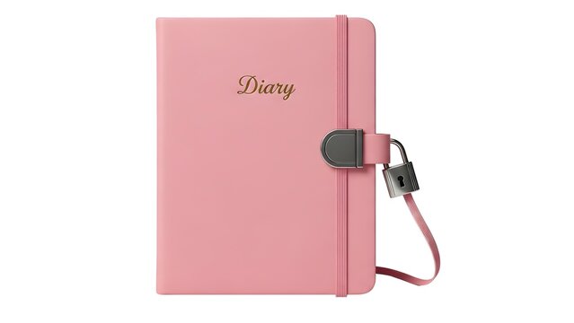 A pink diary with a lock and key on transparent background