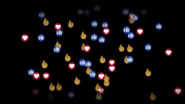 Social media stream reactions live streaming reaction like fountain fly up animated 4k footage
