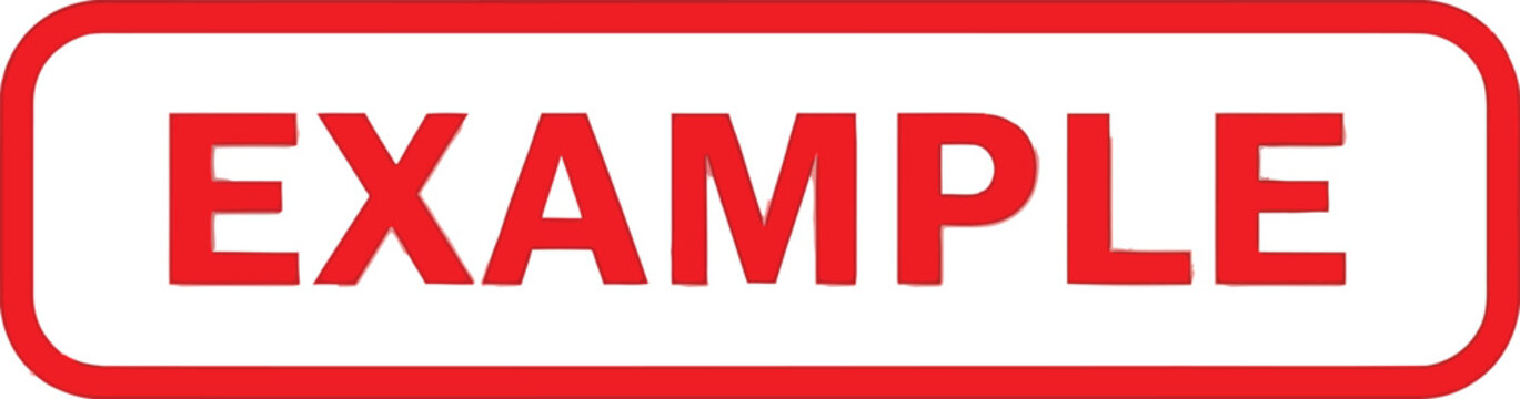 Red rectangular button with rounded corners features the capitalized word example in bold.