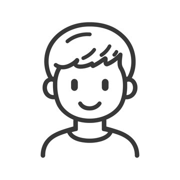A simple black and white illustration of a smiling person