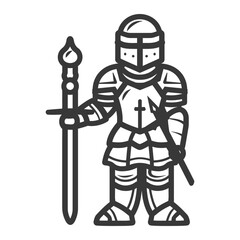 Obraz premium A standing illustration depicts a knight in full armor holding weapons