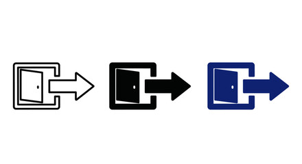 Obraz premium Logout and Exit Icon Set: Minimalist Door with Arrow Symbols for Web Sign-out, Emergency Exit, and App Navigation UI Design