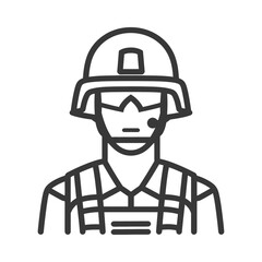 Obraz premium An outlined image of a soldier wearing protective gear and helmet