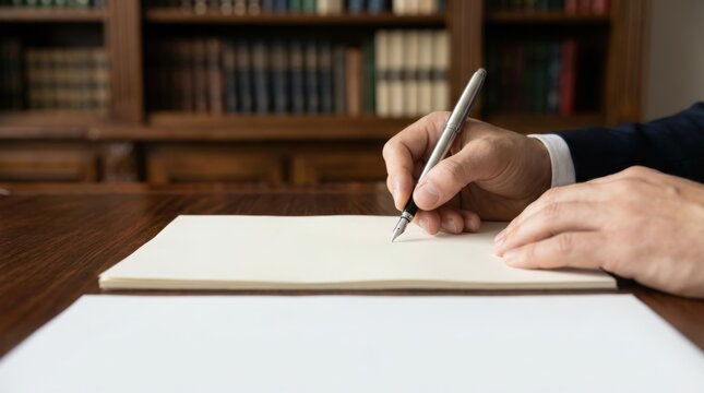Lawyer Hands Signing Generic Contract Papers on Desk
