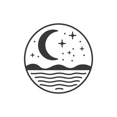 Obraz premium A simple black and white circular night sky landscape scene