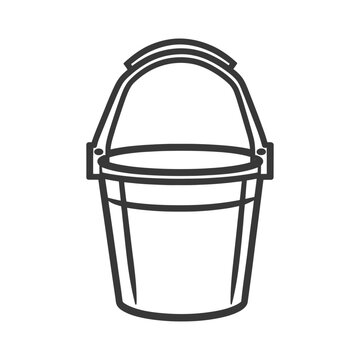 An illustrated black and white bucket with an arched handle
