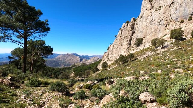 Panoramic view on hiking trail to Maroma peak, Sierra Tejeda, Spain 