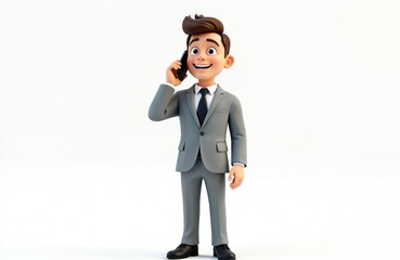 Obraz premium Business man in suit talking on smartphone. Pro man has important conversation. He conducts business dealings on phone. Man uses cell for work. He is in office or outdoors.