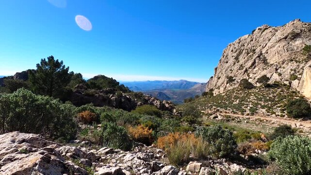 Panoramic view on hiking trail to Maroma peak, Sierra Tejeda, Spain 