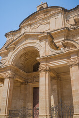 Obraz premium Detail of the facade of the Church of Saint Catherine of Italy in Romano Carapecchia design, Valletta MALTA 