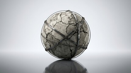 Fototapeta premium Centered Hero Composition of Cracked Concrete Sphere Held Together