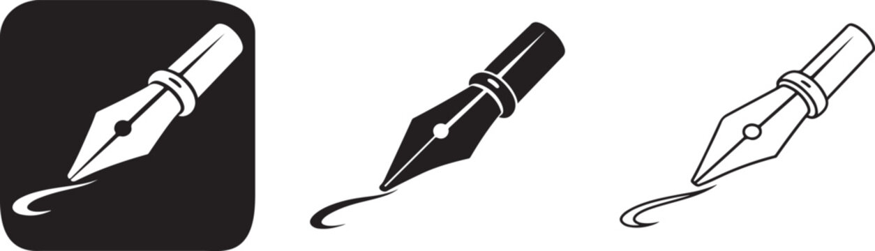 Fountain pen nib icon set bold style.