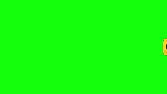 Top view of yellow sports car driving and racing horizontally animation isolated on green screen 4k