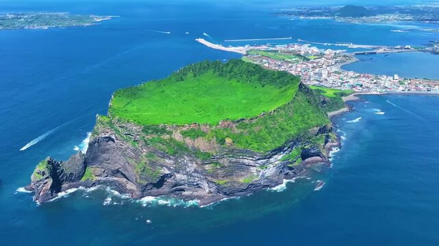 Volcanic Island Aerial View In Ocean