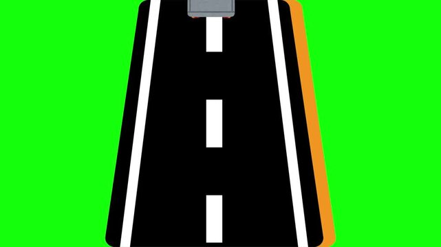 Green Truck Driving on Road Top View 2D Animation Cargo Semi Trailer on Green Screen Chroma Key Plate