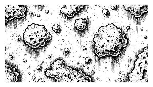 Hand drawn texture of porous asteroids or cratered rocks from above