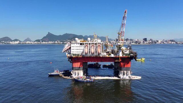 Oil Platform In Niteroi In Rio De Janeiro Brazil. Petroleum Platform. Industrial Production. Oil Industry. Oil Platform In Rio De Janeiro Brazil. Ocean Deep Exploration.