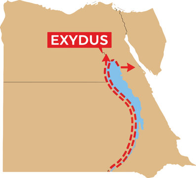 Exodus map of ancient Egypt and the Red Sea, illustrating the biblical route of the Israelites, a historical journey.