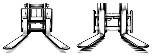 Vintage vector sketch of forklift forks and lifting carriage for warehouse logistics © AnjaliDesai