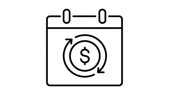 Subscription revenue and recurring payment vector icon illustration featuring a calendar with a dollar sign and circular arrows, representing monthly billing, financial cycles, and business income.