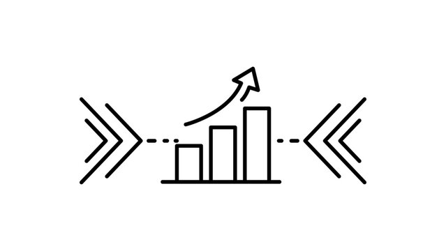 Scalability vector icon illustration featuring a minimalist black line bar chart with an upward growth arrow and expansion symbols on a white background for business progress and development.