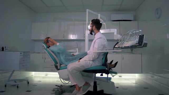 Young blonde at the dentist's appointment at the dental clinic
