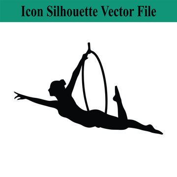 Woman performing aerial hoop acrobatics in mid air horizontally  aerialist flying