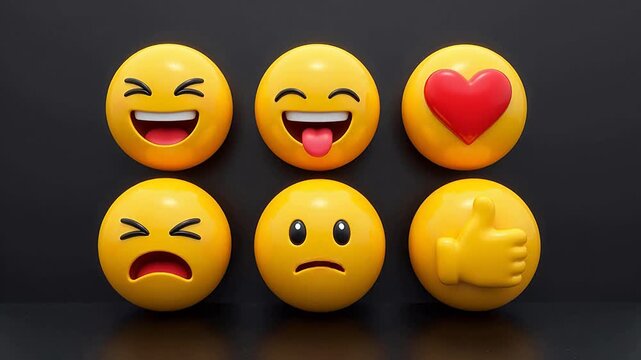 Six emoji faces with various expressions