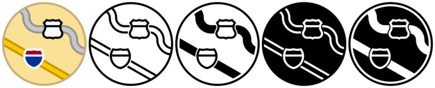 Flat icons in outline and solid styles of U.S. highways