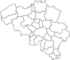 Fototapeta premium A clear black and white outline map of belgium showing the borders of its various internal provinces Vector