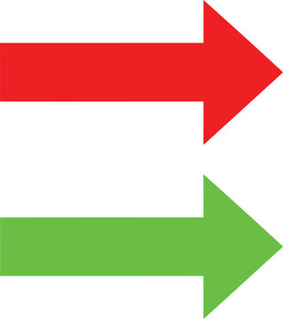A vibrant red arrow and a bright green arrow stacked vertically on a clean white background area. Vector