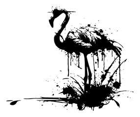 Elegant silhouette of a flamingo bird created with artistic ink splashes and drips © UrbanDruid