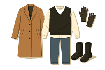 Naklejka premium Flat lay of a stylish layered outfit for autumn or winter fashion