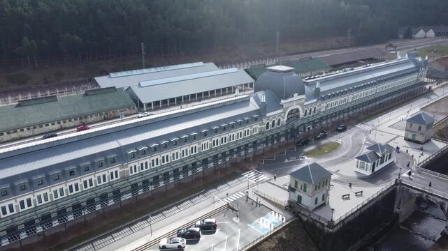 aerial view of the train station of Canfranc in Huesca