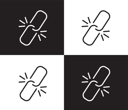 broken link icon. Outline and filled broken link icon from information technology collection. Thin line and Solid vectors isolated on black, white background. Editable broken link symbol