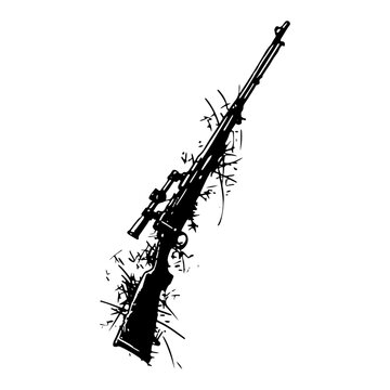Sniper rifle with scope in black ink grunge stencil style