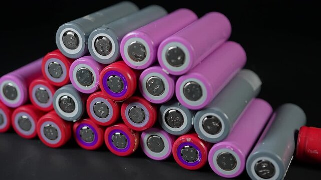 Large collection of AA batteries used in remote controls and computers laptops for cordless power. Disassembled and prepared for recycle. Environment conservation.