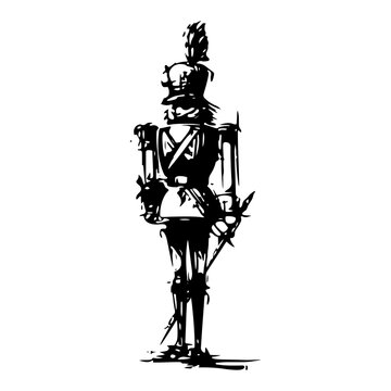 Artistic hand drawn ink illustration of a classic nutcracker soldier toy