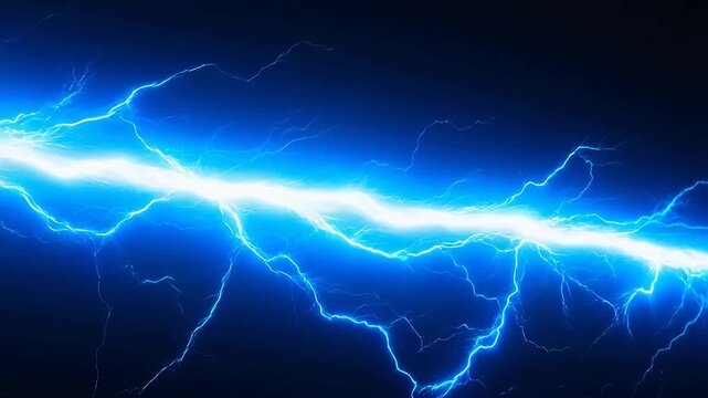 Blue lightning bolt in dark sky