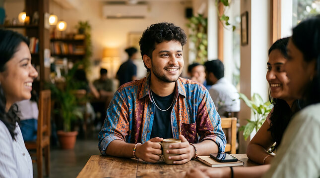 Indian LGBTQ Plus Person in Comfortable Everyday Moment at Home or with Friends, Identity Authentic and Relaxed, Natural Light, Respectful Authentic LGBTQ Plus Representation India