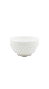 White hobnail glass bowl isolated on white