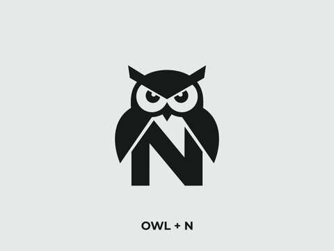 Elegant owl and letter N logo design, a fusion of nature and typography providing a modern aesthetic