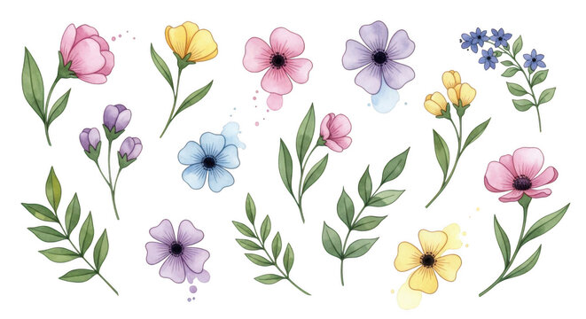 Floral illustration set isolated on transparent background