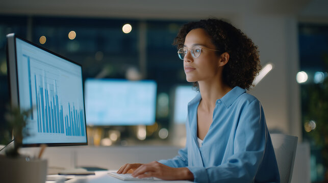 Compliance officer reviews automated regulatory documents on multiple screens in minimalist studio workspace with clean white desk, ideal for regtech financial compliance and modern fintech theme ci