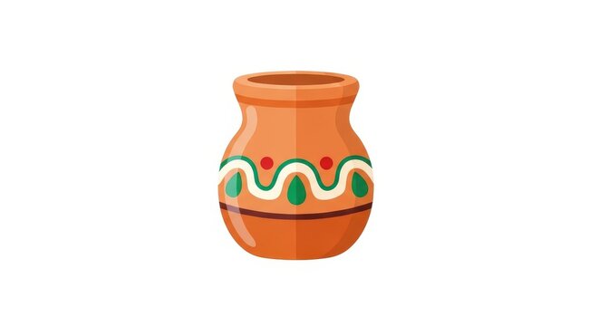 a vibrant orange clay pot with colorful decorative elements on a white background for copy space cla