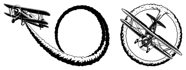 Vintage biplane performing aerobatic smoke loop vector illustration © Wuszu