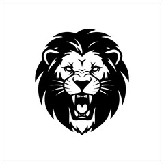 Obraz premium Majestic Lion's Roar: A striking monochrome depiction of a lion's head in full roar, capturing the essence of power, dominance, and the untamed wild.