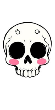 A playful, hand-drawn style skull with blush cheeks and rosy lips, endearing and sweet,  playful,  endearing